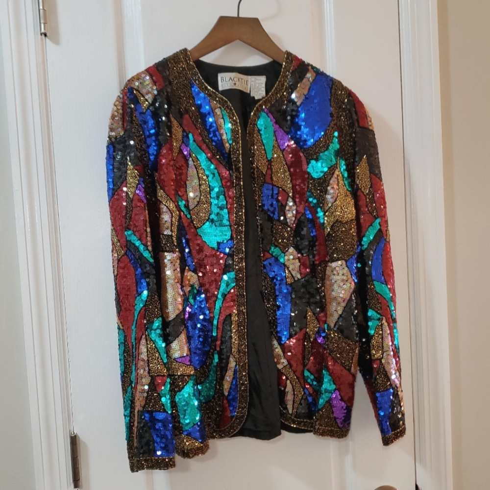 Black Tie Oleg Cassini Colorful Sequin Jacket